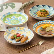 Bộ 6 bát sứ cao cấp phong cách Bohemian Retro dùng đựng mì/salad - Bộ bát đĩa sứ dùng cho bữa ăn, đĩa súp nông rộng 6-8 inch - Dùng được trong lò vi sóng và máy rửa chén (23oz) - Nhiều màu - Xem 6