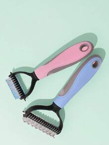 1 pieza Cepillo de aseo para mascotas de autolimpieza, cepillo para desenredar y reducir el pelo suelto de gatos y perros, herramienta profesional de aseo, accesorio esencial para el cuidado de mascotas - Azul - Ver 4