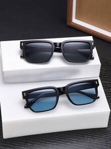 2 PCS Men's Square Fashion Glasses Classic Black Lightweight Frame Soft Tinted Lenses Casual Style Suitable For Commute Driving With Glasses Box - Multicolor - View 4
