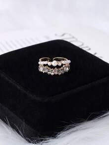 1pc Starry Sky Sparkling Pearl Double-Layer Open Ring, Luxury Niche Fashion Knuckle Ring - Multicolor - View 7