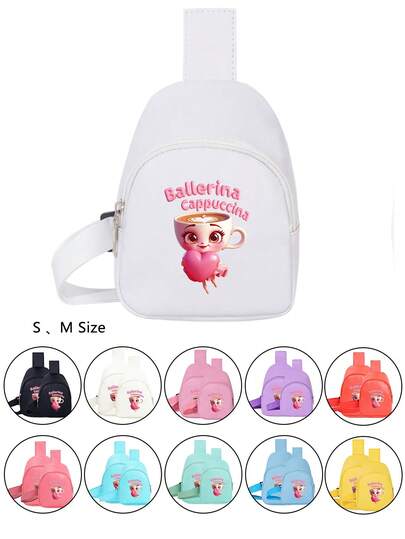 1pc Girl's Ballerina Cappuccina Print Chest Bag, Coffee Girl Print Crossbody Bag, Shoulder Bag, Small & Medium Capacity Tote Bag, Parent-Child Bag, Coin Purse, Suitable For Daily Use, Outdoor, Travel, Hiking, Portable, Ideal Gift
