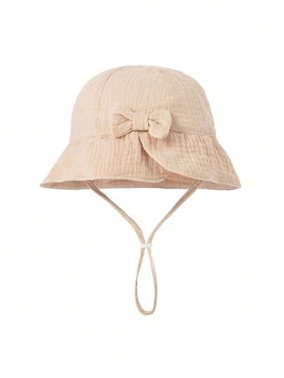 1顶婴儿蝴蝶结装饰遮阳帽，可爱亲肤纯色渔夫帽