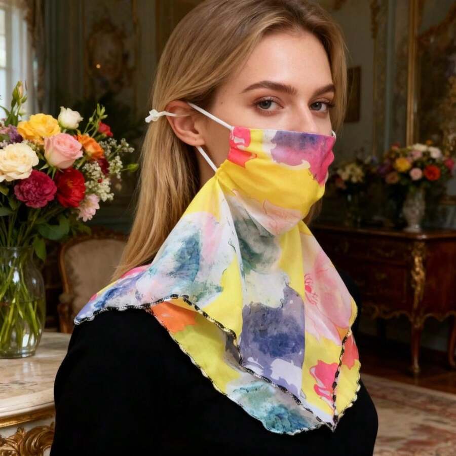 1pc Women's Breathable Ice Silk Full Face Mask For Summer Outdoor Use, Lightweight Neck Gaiter, Elastic Ear Loops, Multiple Patterns, Moisture-Wicking, Sun Protection, Dust-Proof Face Mask Bandana, Portable & Durable, Soft & Comfortable, Hand Washable, Suitable For Hiking, Daily Wear, Cycling, Outdoor Sports, Beach Dates - Color - View 1