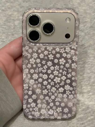 Luxury Shiny White Floral Pink Green Full Coverage Wavy Phone Case For IPhone 17 Pro Max 16 15 14 13 12 Pro Max Plus, Fashionable Fresh Sweet Pastoral Style Shockproof Back Cover For Women