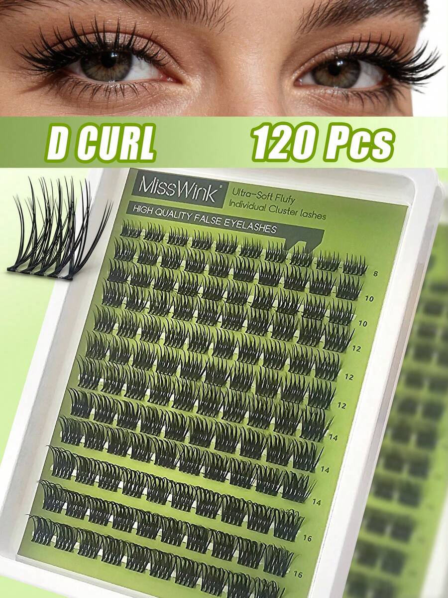 Extensii de gene naturale Miss Wink, 120 buc, tip D, cu bucle, 8-16 mm, set mixt, combinație ușor de realizat manual, 3D, portabile, potrivite pentru ieșiri, petreceri, purtare zilnică, cadou excelent pentru femei și fete, potrivite pentru machiaj ușor și intens. - D - Vizualizare 1