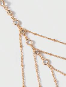 Bohemian Style Multi-Layer Crystal Heart & Star Shaped Faux Pearl Shell Elastic Sexy Thigh Chain - Yellow Gold - View 4