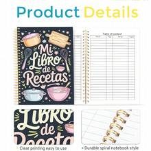 A5尺寸食谱日记本，螺旋装订，优雅厨房食谱簿，适用于烘焙、烹饪、膳食计划，是家庭厨师、西班牙语使用者和美食爱好者的理想之选。耐用纸质食谱整理本，烘焙日志，趣味设计，结实装订，烹饪日记，烘焙爱好者，食谱书，笔记本，学习用品，日记本 - A5 - 查看 5