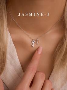 1pc S925 Sterling Silver Key & Lock Pendant Necklace,Diamond-Encrusted Key Pendant,Heart Pendant,Heart Lock Pendant,Keys & Locks Jewelry,High-Class Elegance,Gold Necklace,Holiday Gift, Suitable For Everyday Wear - Multicolor - View 11