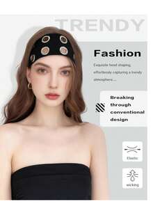 Women's Hollow Eye Elastic Headband, Black Hollow Elastic Headband, Hole Elastic Casual Hair Accessory - Multicolor - View 5