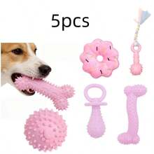 Puppy Toys, Soft Rubber Puppy Teething Toys In Pink, Clean And Care Teeth, Interesting Bone Shaped Ball, Rubber Rope, Suitable For Small Cats And Dogs - Multicolor - View 3