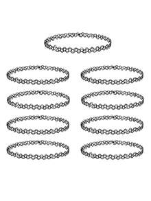 1-15pcs Gothic Fishline Tattoo Punk Choker Necklace Set, Collarbone Chain Necklace Set - Multicolor - View 4