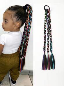 1pc Kids Colorful Braided Ponytail Wig, Heat Resistant Synthetic Hair Extension For Girls - Multicolor - View 12