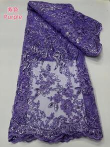 1 Yard/5 Yards High Quality Nigerian French Cord Lace Fabric 2026, Luxury African Black Sequin Lace Jacquard Fabric, French Sheer Embroidered Mesh Lace Trim Purple Fabric, Suitable For Making Women's Party Dress, Wedding Gown, Home Decor DIY Crafts Orange Lace Fabric - A - Xem 25
