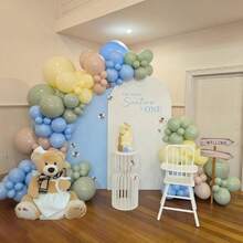 33pcs Sage Green, Dusty Blue, Yellow Balloon Set, 10inch Olive Green, Macaron Yellow, Slate Blue, White Cream Latex Balloons, Suitable For Birthday, Wedding, Baby Shower, Wild Party Decorations - View 8