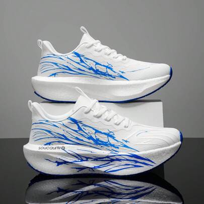 男士撞色运动鞋，轻便透气跑步鞋，碳纤维板竞速运动鞋，带缓震鞋底，适合训练和休闲穿着