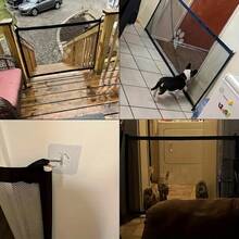 1pc Pet Fence (Suitable For Cats & Dogs) - Made Of PE Mesh & Transparent Hooks, Adjustable Portable Design For Indoor & Outdoor Use, Space-Saving Pet Gate With Fashionable Paw Print Decor, Easy Installation For Home & Yard, Lightweight Material - Multicolor - View 4