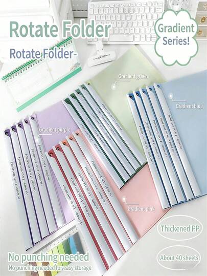 A Set (5 Pieces) Of Rotating Clip-On Color-Changing High-End Appearance Horizontal Pull-Out File Folder And Thick Capacity Data Folder Is Suitable For Storing Documents, Test Papers, Reports And Other Materials.