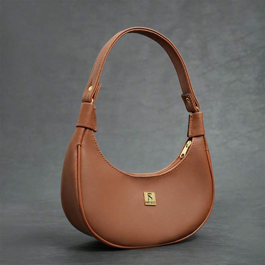 Women's Half Moon Tote Shoulder Bag Small Sophisticated - 鏽棕色 - 查看 1