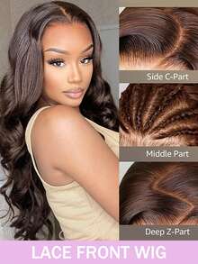 13x4 Wavy Human Hair Lace Front Wig, Chocolate Brown Color, With Baby Hair, 150% Density, #4 Brown Dyed, Transparent Lace Front Wig For Women - S4 - View 2