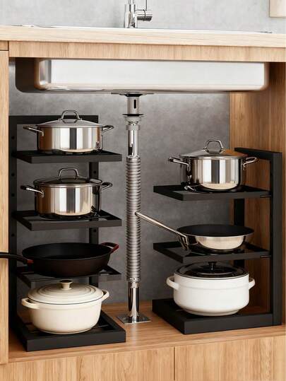 Prateleira de Cozinha Ajustável de 3 e 4 Níveis em Aço Inoxidável - Organizador de Pia, Prateleira de Armazenamento Multinível para Utensílios de Cozinha e Louças