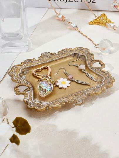 Antique Gold Resin Tray – Vintage Jewelry Dish For Vanity & Gifting