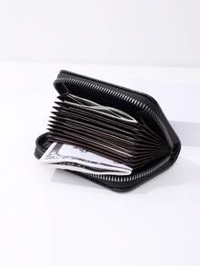 Glossy Minimalist Zipper Card Holder - Black - View 2
