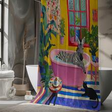 1pc Zebra & Black Cat Print Shower Curtain, High Quality Home Decor Curtain, Modern Style Bathroom Matching, All Season Shower Curtain With 12 Hooks - S2090 - View 5