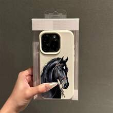 Ốp điện thoại hình ngựa đen tinh tế, họa tiết vải thiều. - Trắng cổ - Xem 2