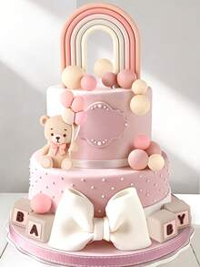 1个蓝色和粉色气球熊蛋糕装饰，无需用电，是生日派对、性别揭晓派对、婚礼的最佳选择 - 彩色 - 查看 4