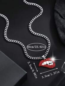 1件时尚欧美个性嘻哈朋克风性感嘴唇字母多形状吊坠项链，适合男士日常街头穿搭、派对、夜店装扮 - 銀色 - 查看 6