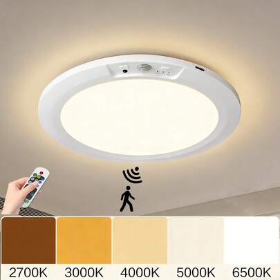 LED Smart Sensor Ceiling Light, 2 Installation Methods: Magnetic Mount & Screw Mount, 2 Control Modes: Remote Control & Switch Control, 5 Color Temperature Levels, 8000mAh Battery Life, Suitable For Bedroom, Living Room, Kitchen, Hallway, Entryway, Garage, Etc.