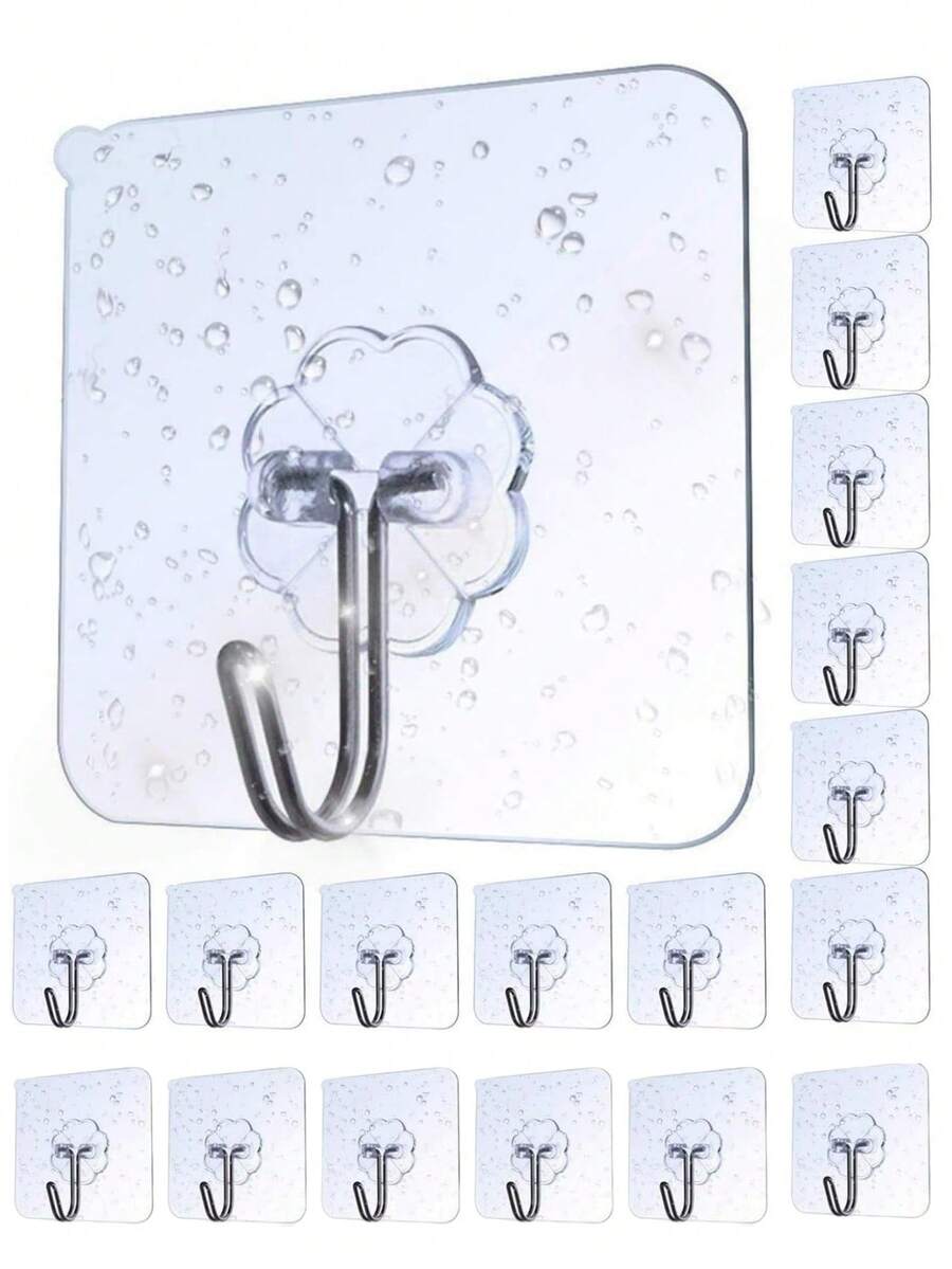 12个自粘挂钩，50磅透明免打孔挂钩，强力亚克力粘钩，重型墙钩，最大承重8公斤，适用于浴室、厨房、客厅 - 查看 1