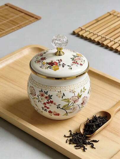1pc Multi-Color Vintage Enamel Seasoning Jar, Sugar Jar, Salt Jar, Tea Jar, Coffee Jar, Lard Jar With Lid, Thick Retro Enamel Cookware, Acid And Alkali Resistant Storage Canister, Kitchen Spice Jar, Living Room Tabletop Decor