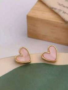 1 Pair Cute & Sweet Petite Heart Shaped Stud Earrings, Suitable For Women's Daily Wear - Multicolor - View 7
