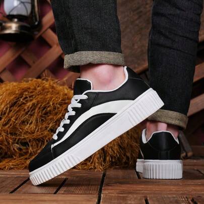 Men's New Casual Sneakers, Lace-Up Thick Sole Sports Shoes, Non-Slip Breathable Round Toe Athletic Shoes, Versatile Student Sports Shoes