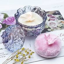 Luxury 4 Inch Glass Powder Container With 2 Soft Puffs For Loose Powder - 1 Beige 1 Pink Bow Puffs With Butterfly-colorful Purple - View 9