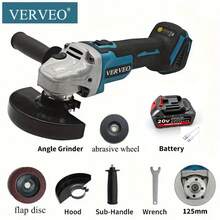 VERVEO 電動工具 125mm 角磨機 無刷全銅馬達 Type-C 充電式電池 研磨機 適用於拋光、除鏽、研磨、切割 配件包含百頁輪與研磨輪 - 藍色 - 查看 15