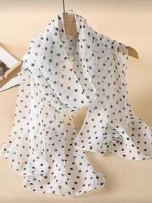 1pc Women's Elegant Minimalist Classic Polka Dot Print Chiffon Scarf, Lightweight Breathable Neck Scarf/Shawl For Spring/Summer - White - View 8