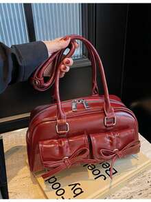 Bolso de mano para mujer, nueva moda primavera/verano, versátil de gran capacidad con múltiples bolsillos, adecuado para festivales de música, fiestas y como regalo - Burdeos - Ver 7