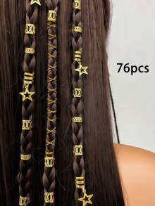 76 Pcs New DIY Dreadlock Accessories, Star Pendants Wrapping String Hair Rings - Multicolor - View 1