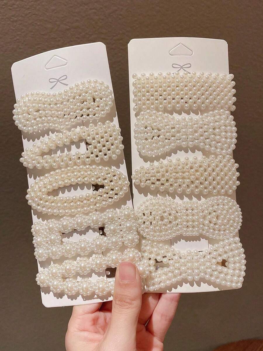 10个珍珠侧刘海发夹，百搭经典，四季皆宜 - 白色 - 查看 1