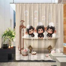 2D Flat, 2D Flat, One Cute Monkey Shower Curtain With Twelve Hooks ...