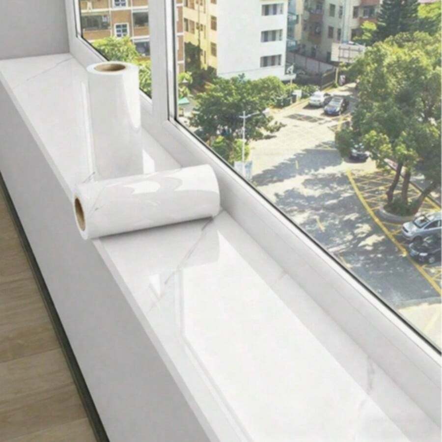 1片高品质窗台贴纸,防水防褪色自粘大理石灰白色纹理 - A - 查看 1