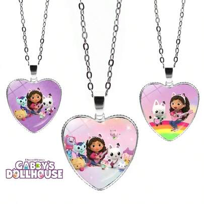 1pc Gabbys Dollhouses Necklace For Girl Cute Heart Jewelry Fashion Sweater Decoration Anime Cartoon Accessories Kids Toys Gift
