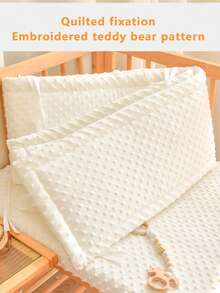 1pc Baby Crib Integrated Soft Bumper Guard, Infant Bed Rail Cushion, Newborn Cartoon Embroidery Crash Pad, Children Anti-Collision Fence - White - View 7