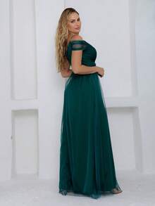 Elegant Off-The-Shoulder Long Dress, No Shine - Army Green - View 5