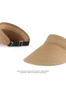 1 pieza Sombrero de paja de verano, adecuado para vacaciones en la playa, protección solar, atuendo casual, regalo del Día de la Madre - A - Ver 6