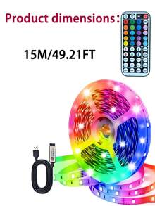 家用裝飾 LED 燈條，可透過 App 與 44 鍵紅外線遙控器控制，亮度可調、可變色，支援 DIY 模式與音樂同步，適用於電視背光、酒吧、客廳、萬聖節派對、房間裝飾、婚禮裝飾及聖誕禮物 - 彩色光 - 查看 13