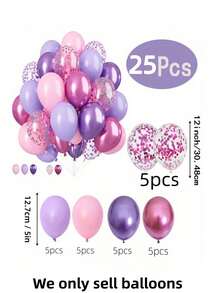 25pcs/5 Inch Mixed Color Latex Round Helium Balloons, Suitable For Wedding, Birthday, Graduation, Bridal Shower Decoration, Pink Purple Series - Pink and Purple Suit - View 2