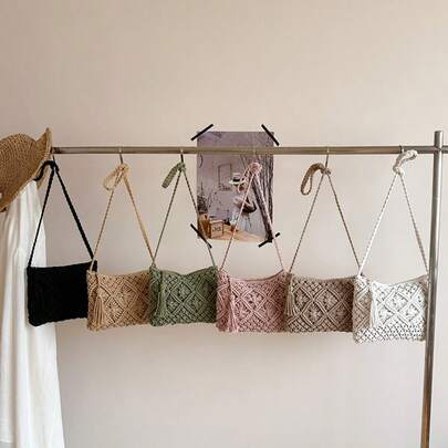 Bolso sobre de ganchillo de estilo veraniego, bolso cruzado casual de mujer, bolso cuadrado pequeño tejido